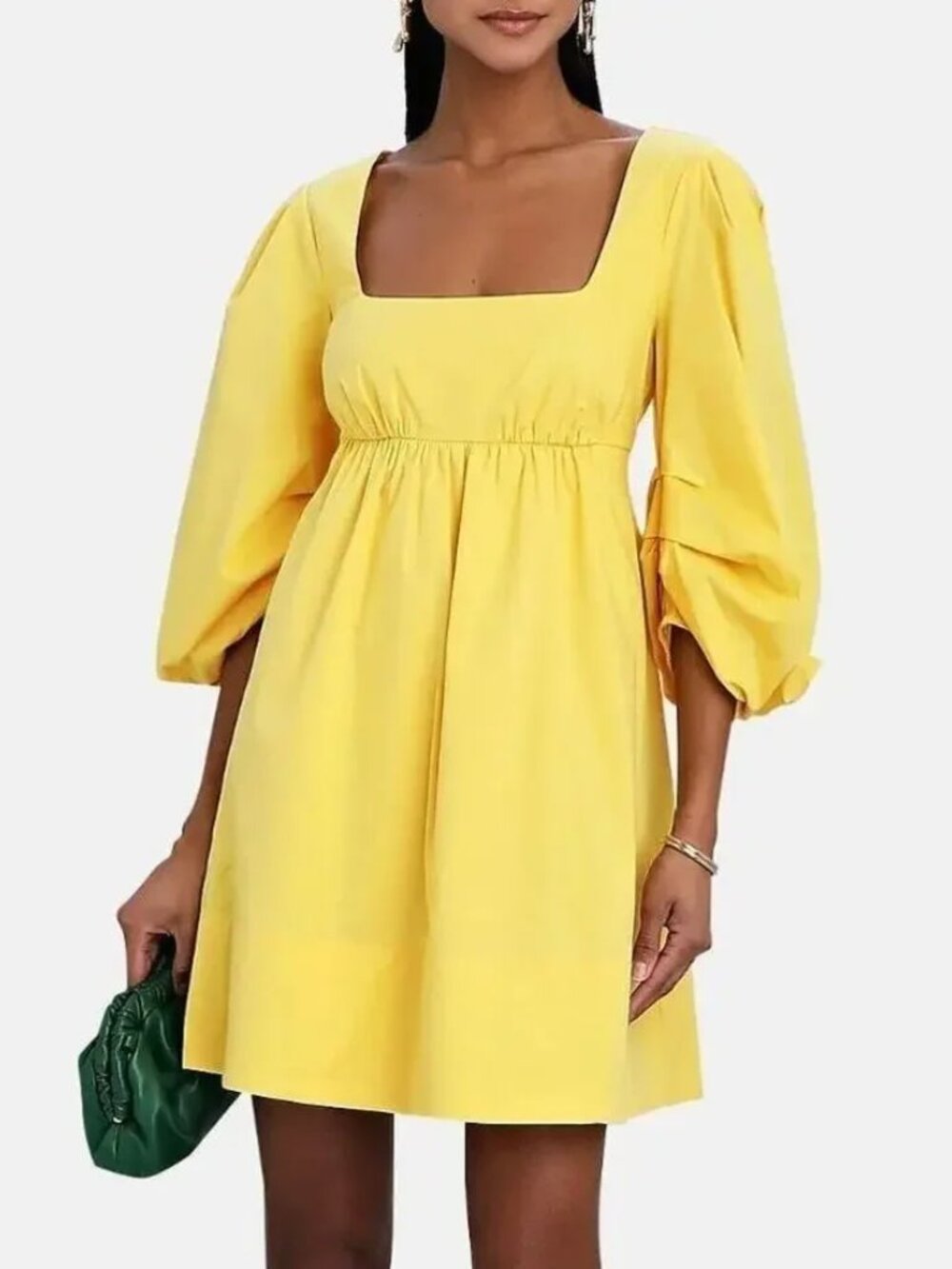 STAUD Sophie Mini Dress Yellow Poplin Puff Sleeve Darling Babydoll Sundress $295 - Picture 9 of 16
